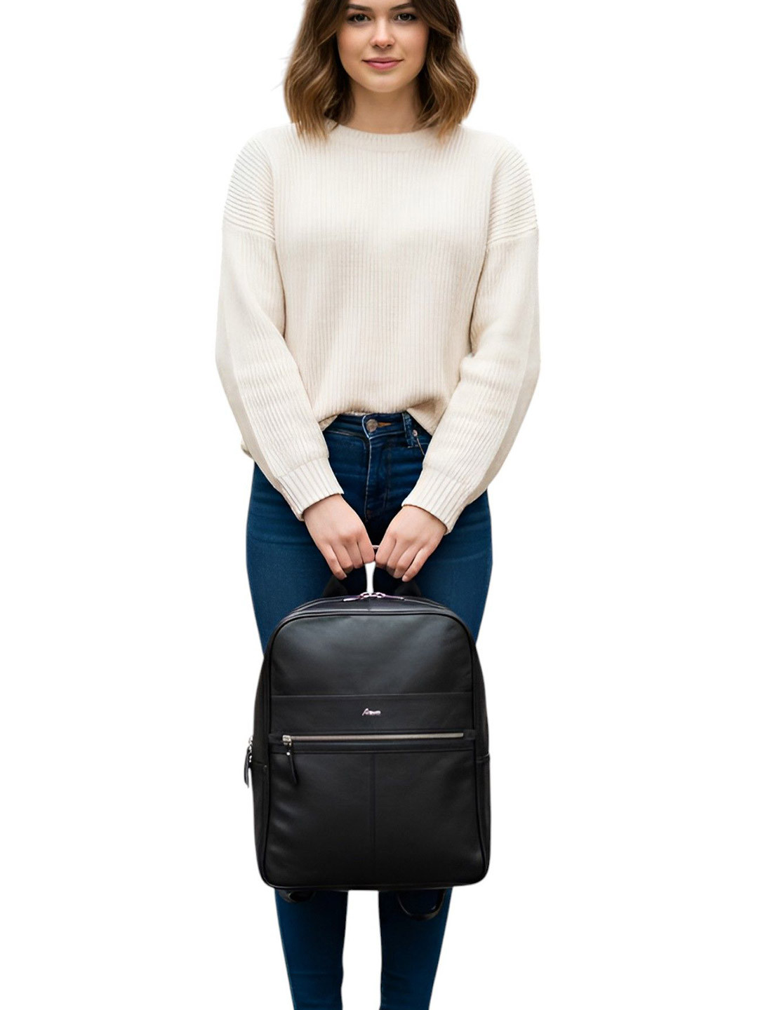 HHSK Women Leather Padded Laptop Compartment Backpack