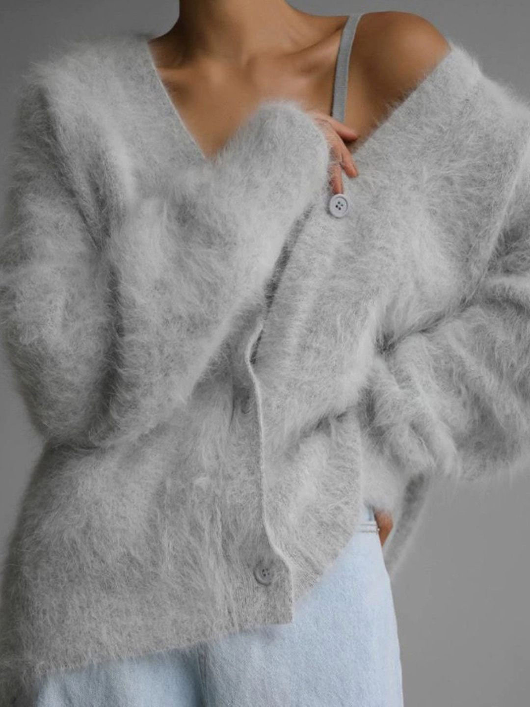 StyleCast Women V-Neck Long Sleeves Boucle Sweaters