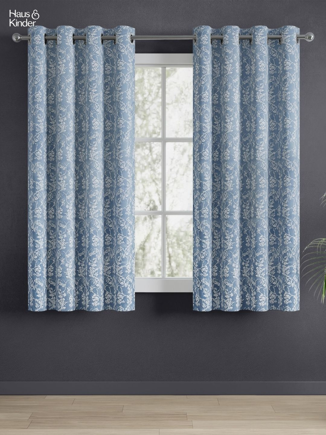 haus & kinder Evening Grace Grey & White 2 Pieces Floral Room Darkening Window Curtains