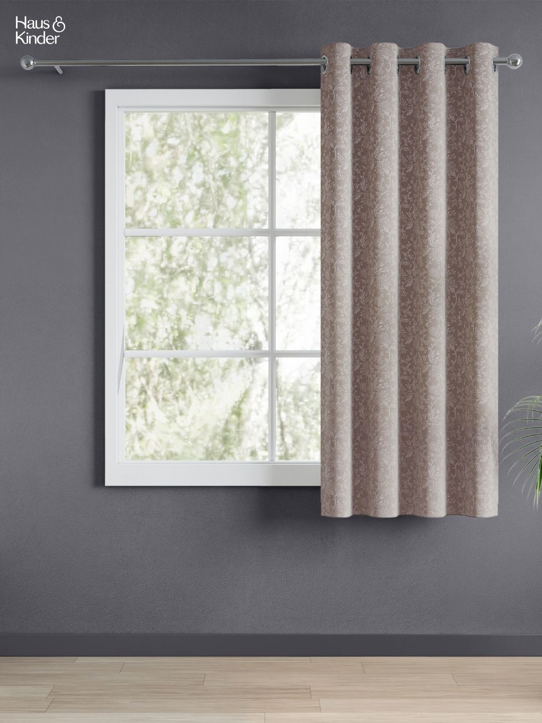 haus & kinder Shadow Garden Brown & White Floral Printed Room Darkening Window Curtain