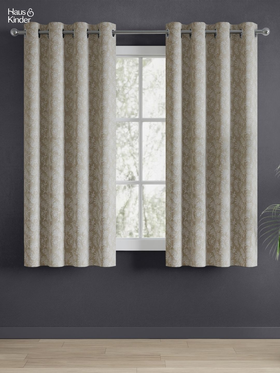 haus & kinder Shadowlace Fern Grey & White 2 Pieces Floral Room Darkening Window Curtains