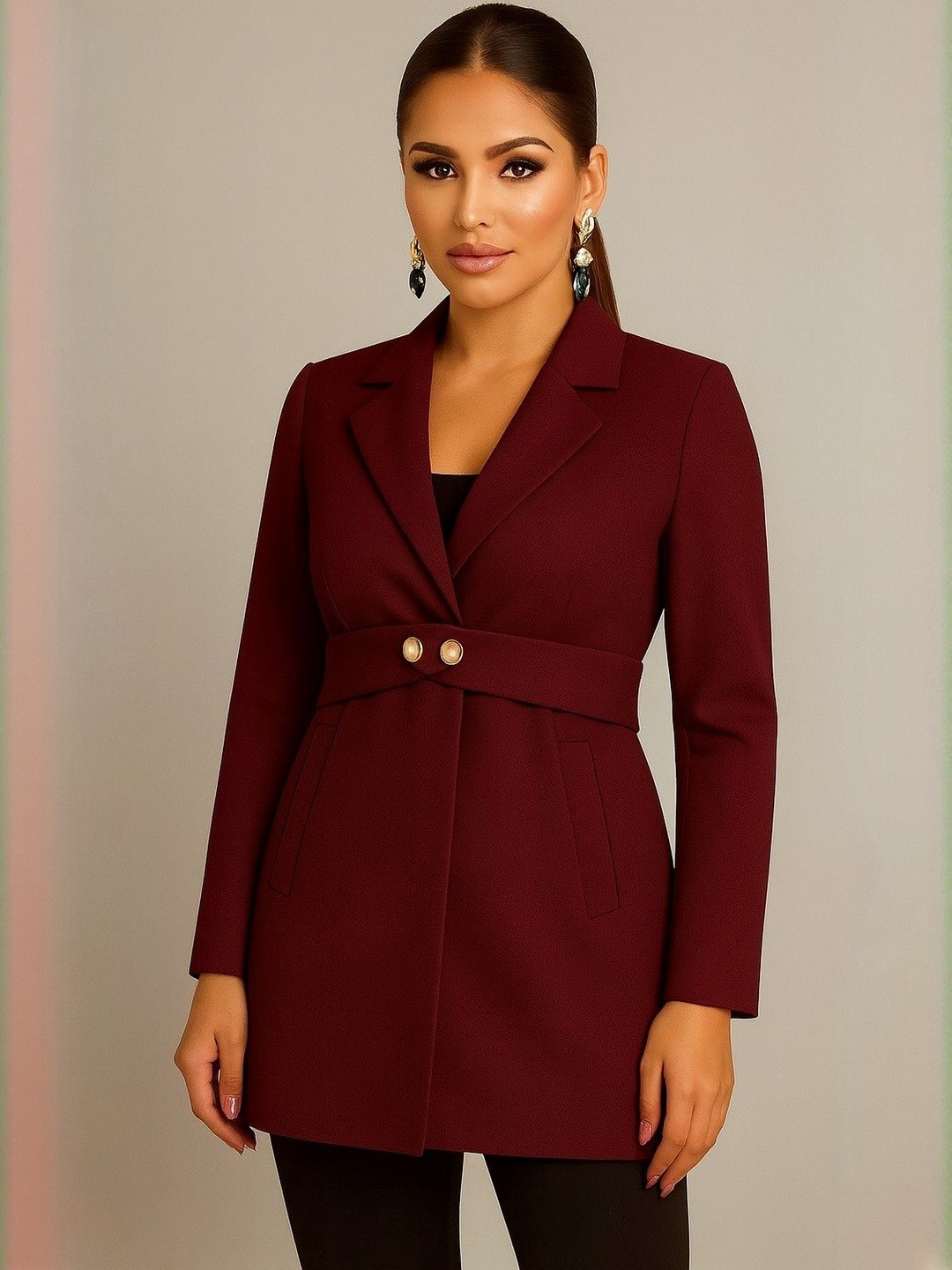 BUFFARO Women Notched Lapel Collar Regular Fit Trench Coat