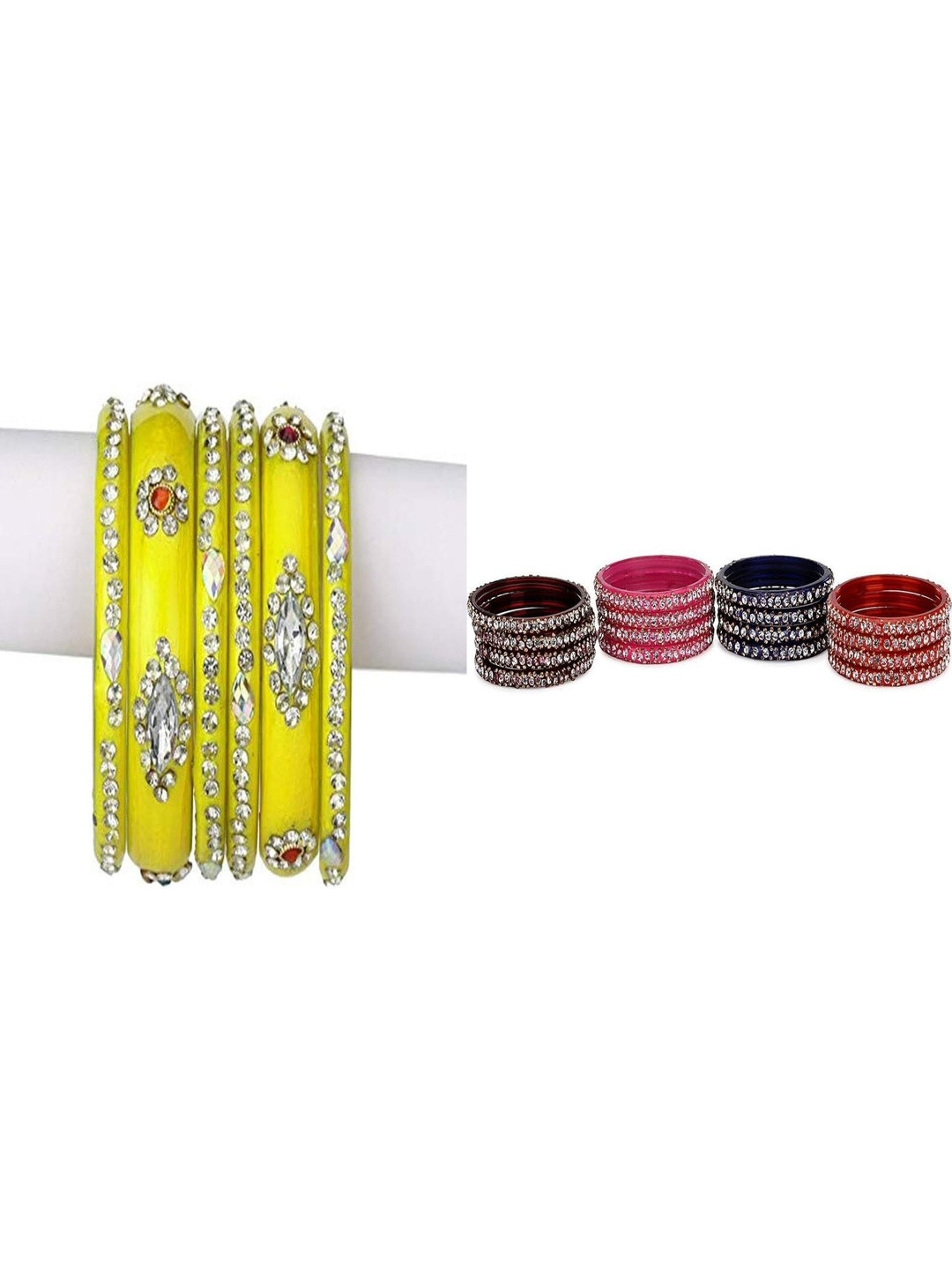 SOMIL Set Of 22 Stone-Studded & Beaded Bangles