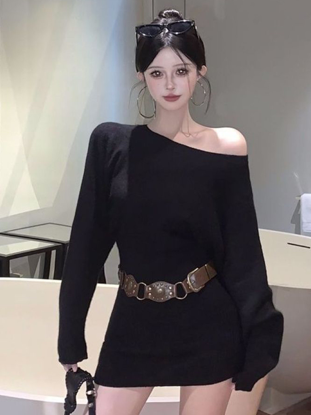 StyleCast One Shoulder Puff Sleeve Sheath Dress