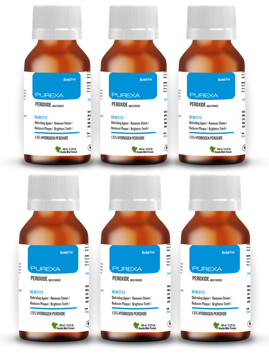 Purexa Set Of 6 Peroxide Mouthwash For Strain Removal - 100 ml Each