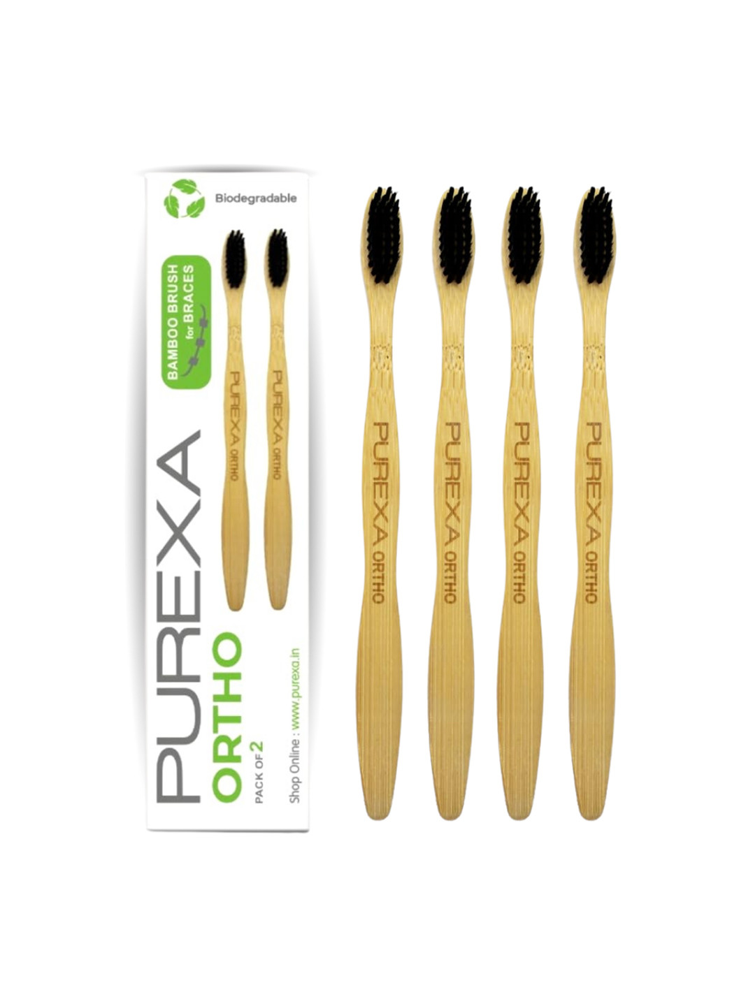 Purexa Set Of 4 Brown & Charcoal Ortho Toothbrushes