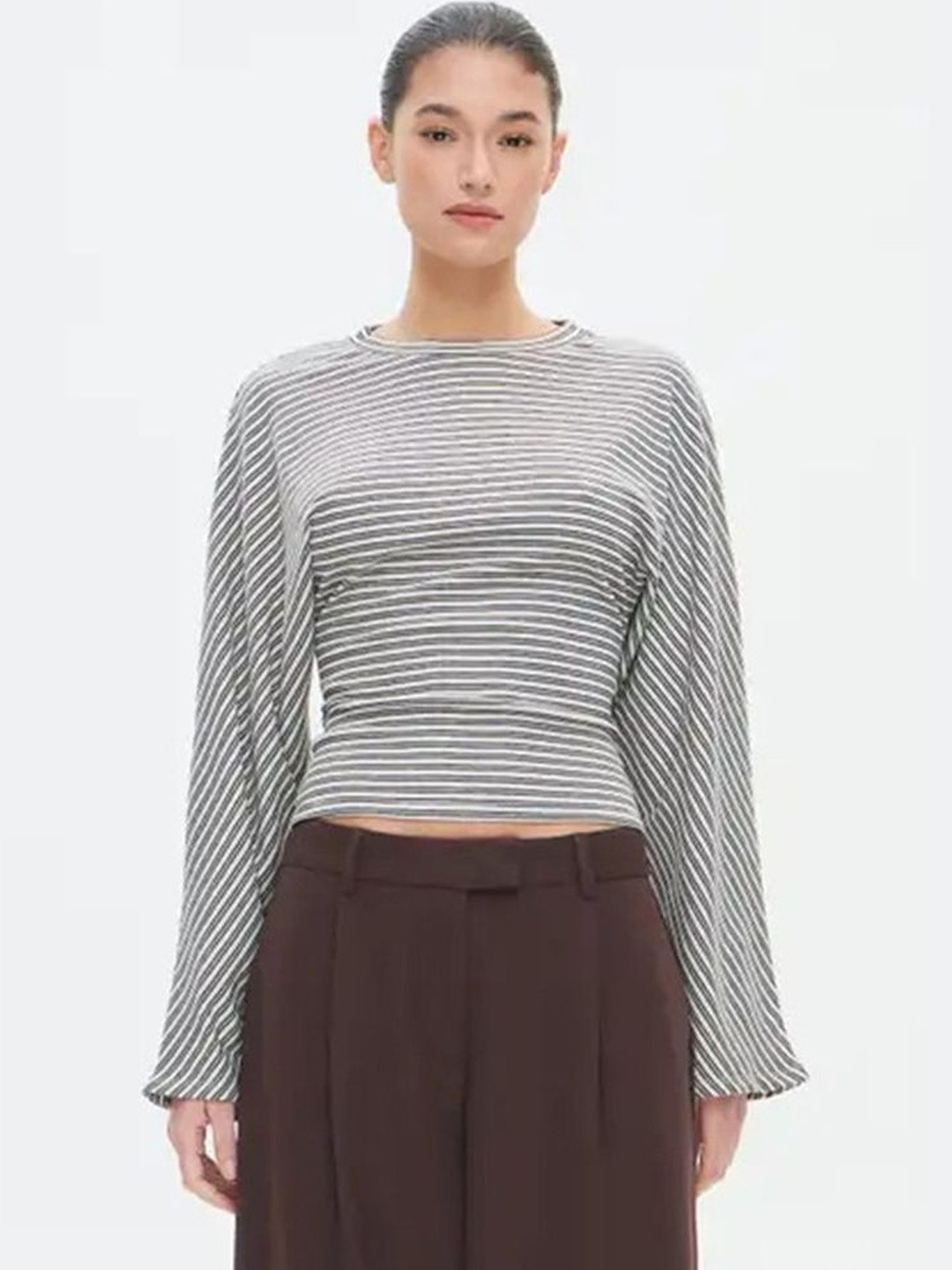 LULU & SKY Striped Batwing Sleeve Crop Top