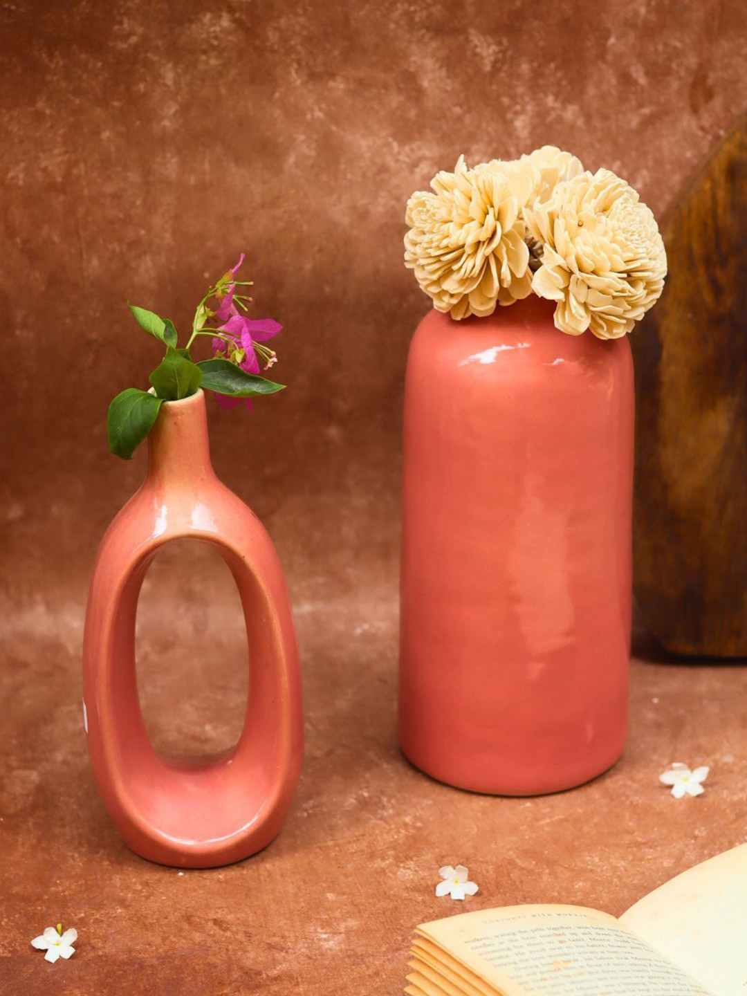 WEAVING HOMES Pink 2 Pieces Ceramic Contour & Tall Vases