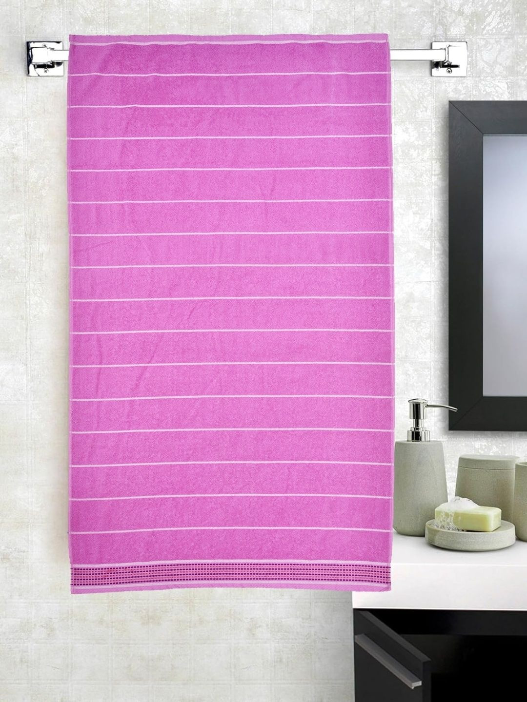 Rustic Linen Purple Striped Cotton Skin Friendly 500 GSM Bath Towel