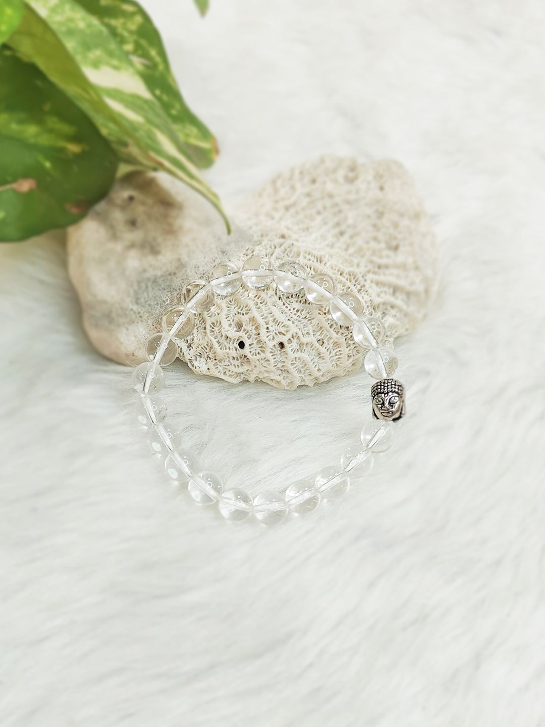 Cold Lava Studio Unisex Quartz Beaded Buddha Face Elasticated Bracelet