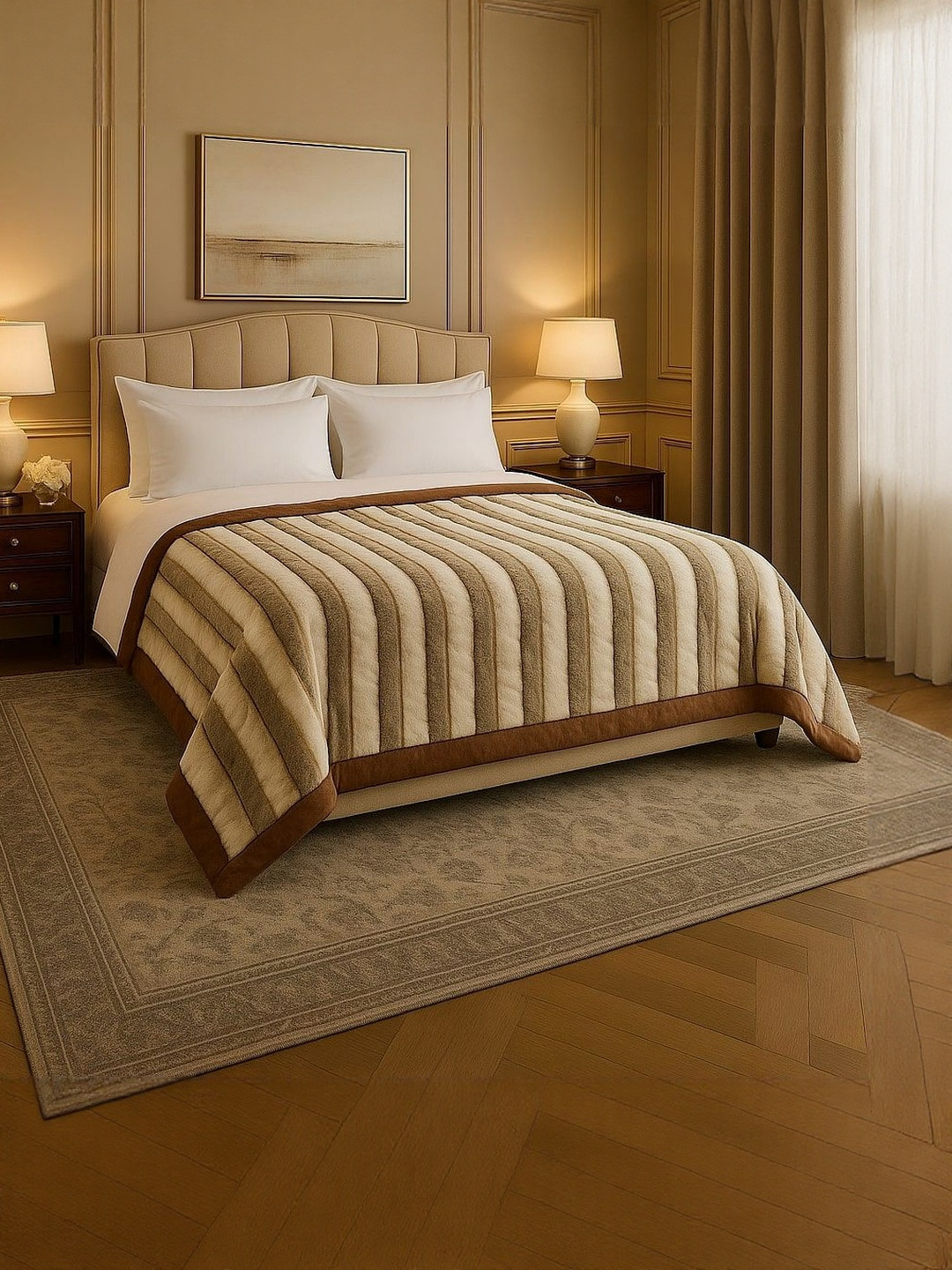 Signature Vindhya Brown Striped Reversible 1200 GSM Heavy Winter Blanket