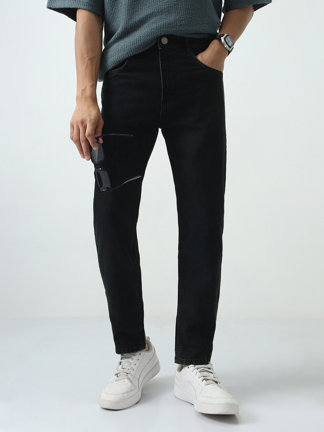 Urbano Fashion Men's Black Slim Fit Washed Denim Stretchable Jeans