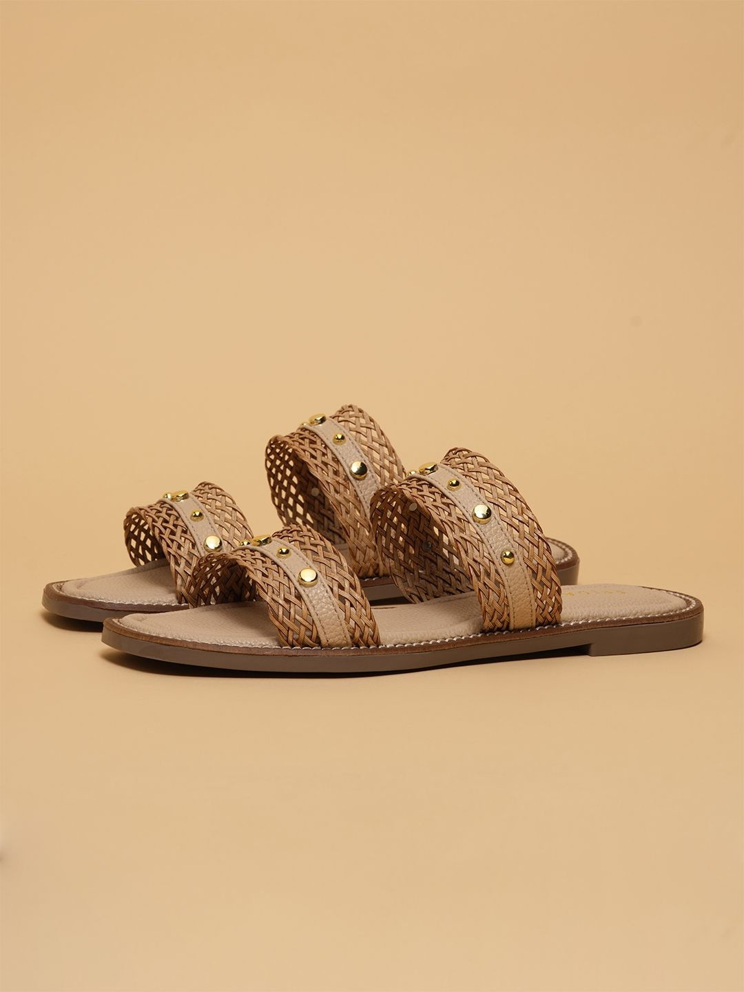 ERIDANI Women Embellished Square Toe Slip-On Open Flats