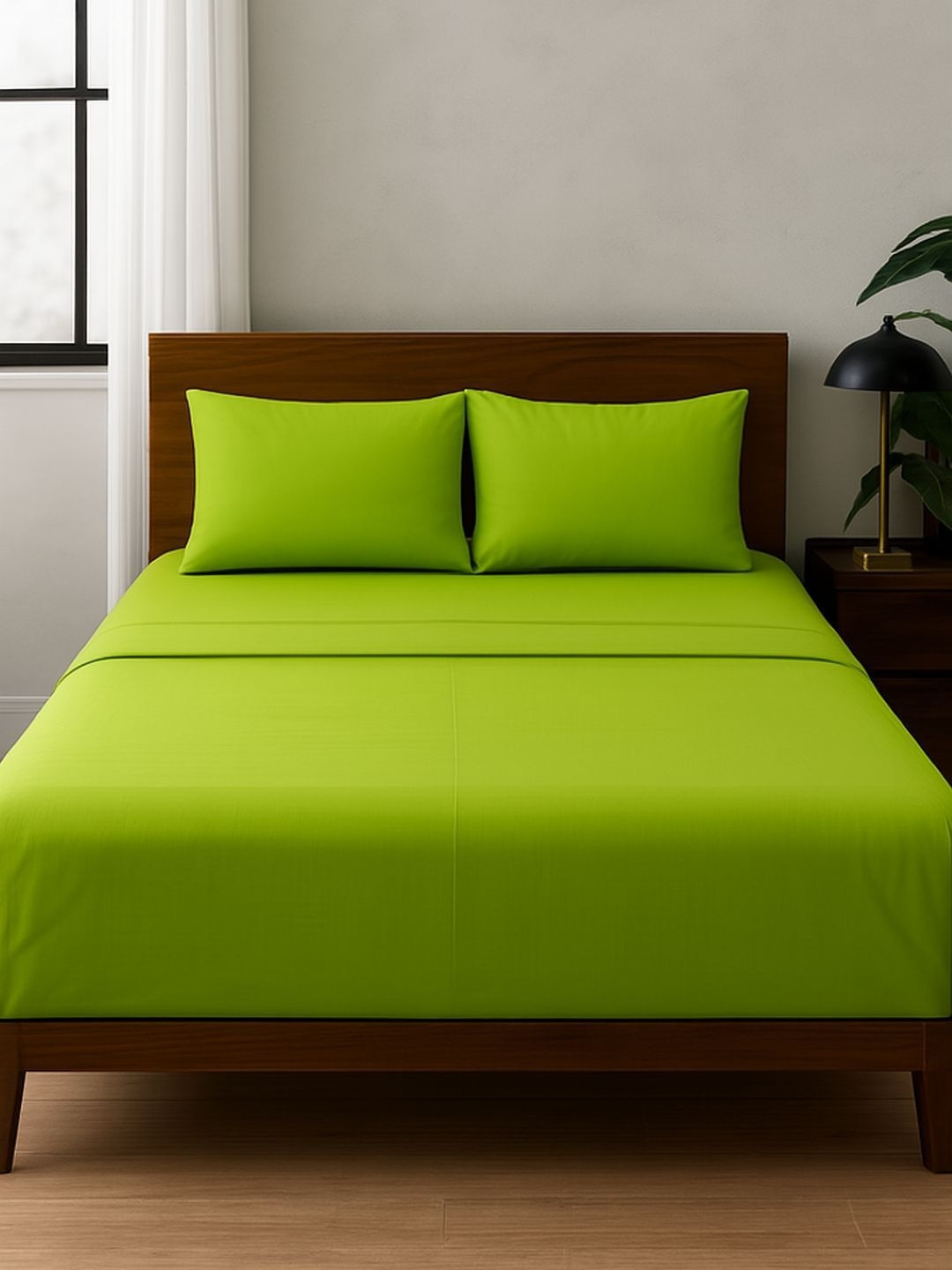 Bedbathandbliss Green Satin 300 TC Super King Bedsheet Set 2.74 m x 2.74 m