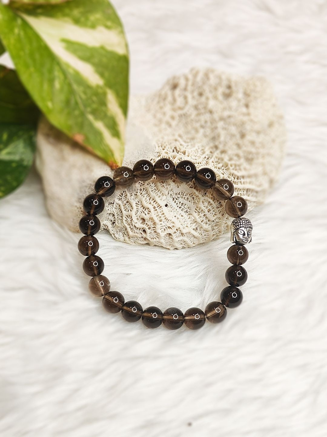 Cold Lava Studio Unisex Smokey Quartz & Crystals Beaded Elasticated Bracelet