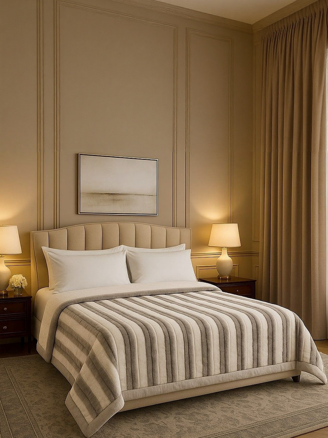 Signature Vindhya Black Striped Fur Reversible 1200 GSM Heavy Winter Blanket