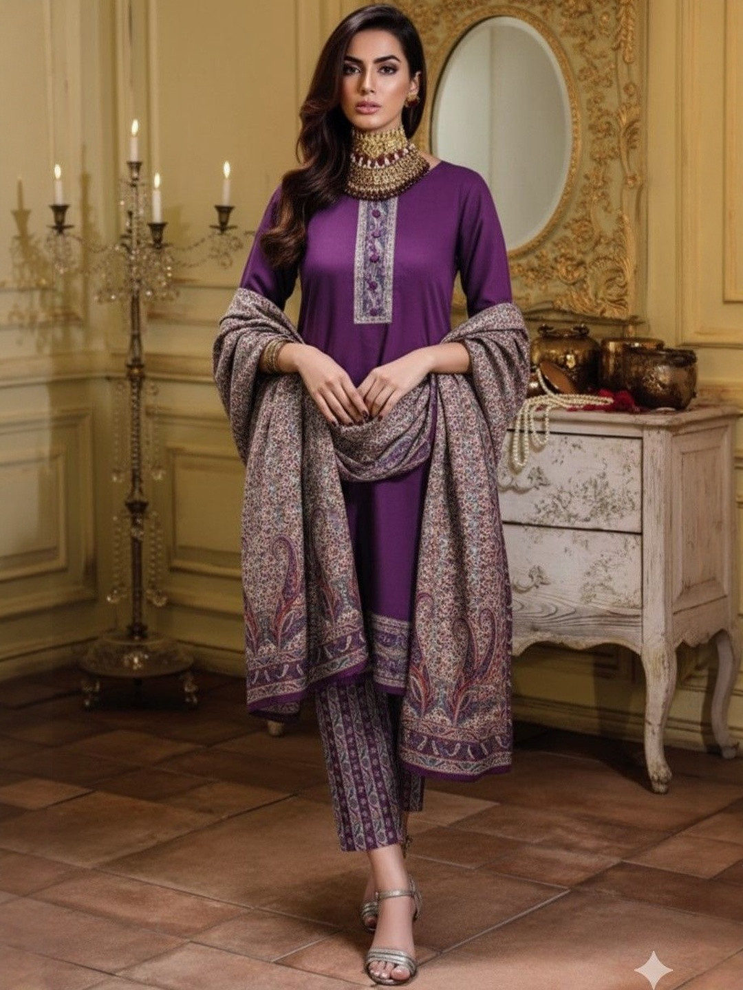 GC 80 BY GAURI COLLECTION Ethnic Motifs Embroidered Pashmina Unstitched Dress Material