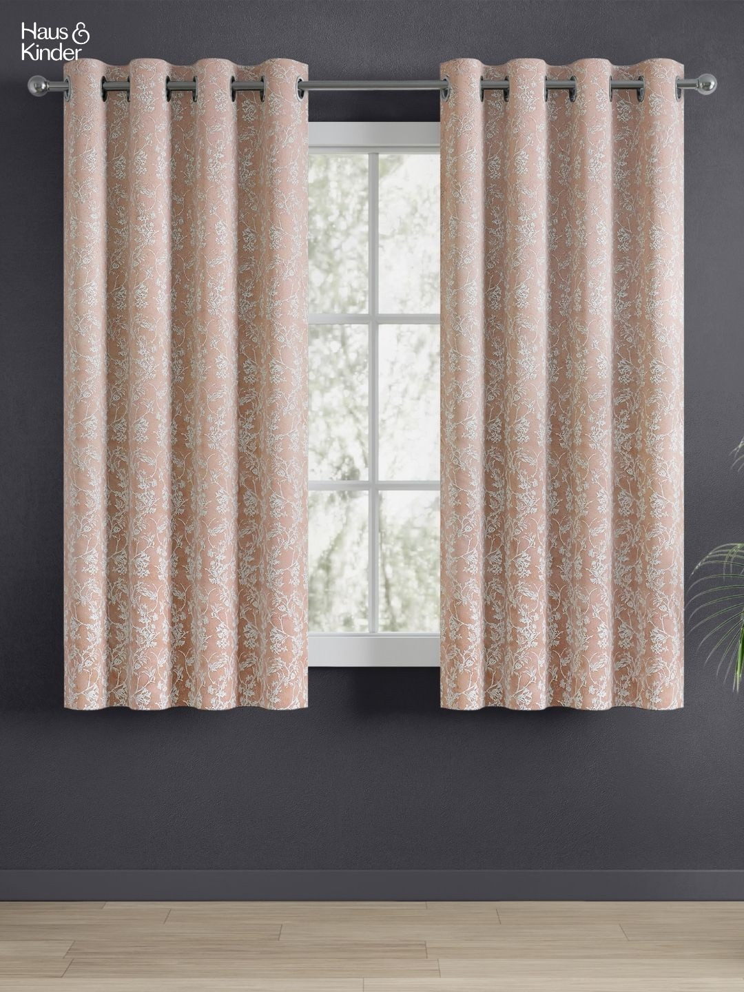 haus & kinder Rosewood Grace Pink Floral Jacquard 2 Pcs Window Room Darkening Curtains