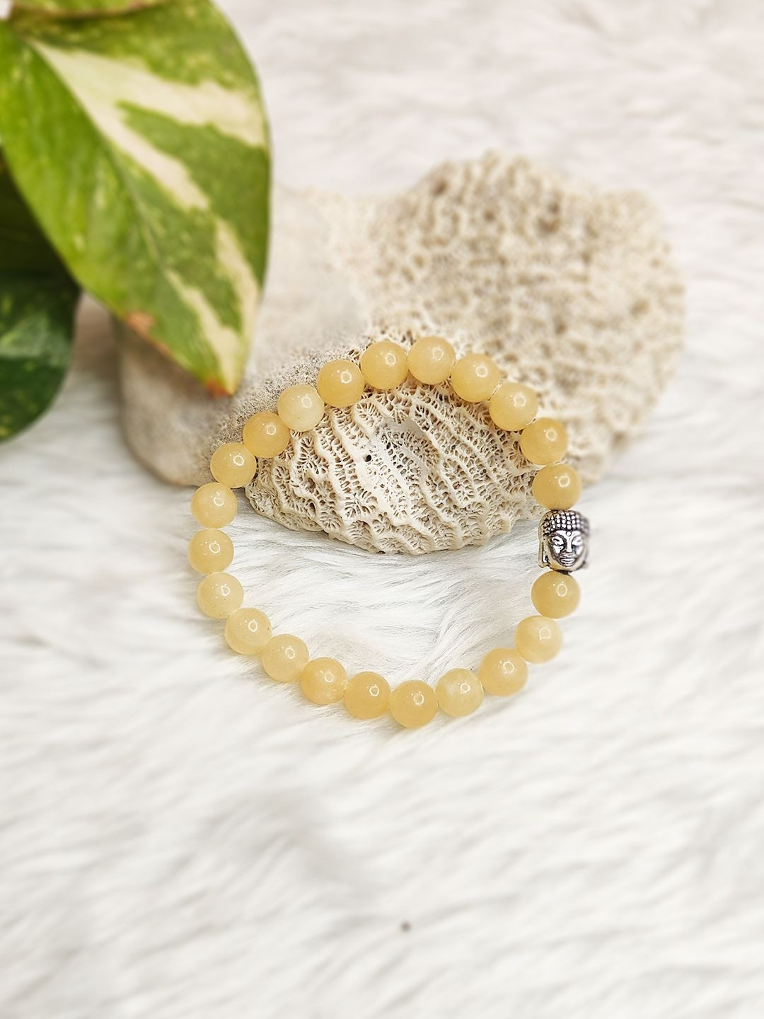 Cold Lava Studio Unisex Silver-Plated Calcite & Crystals Beaded Elasticated Bracelet