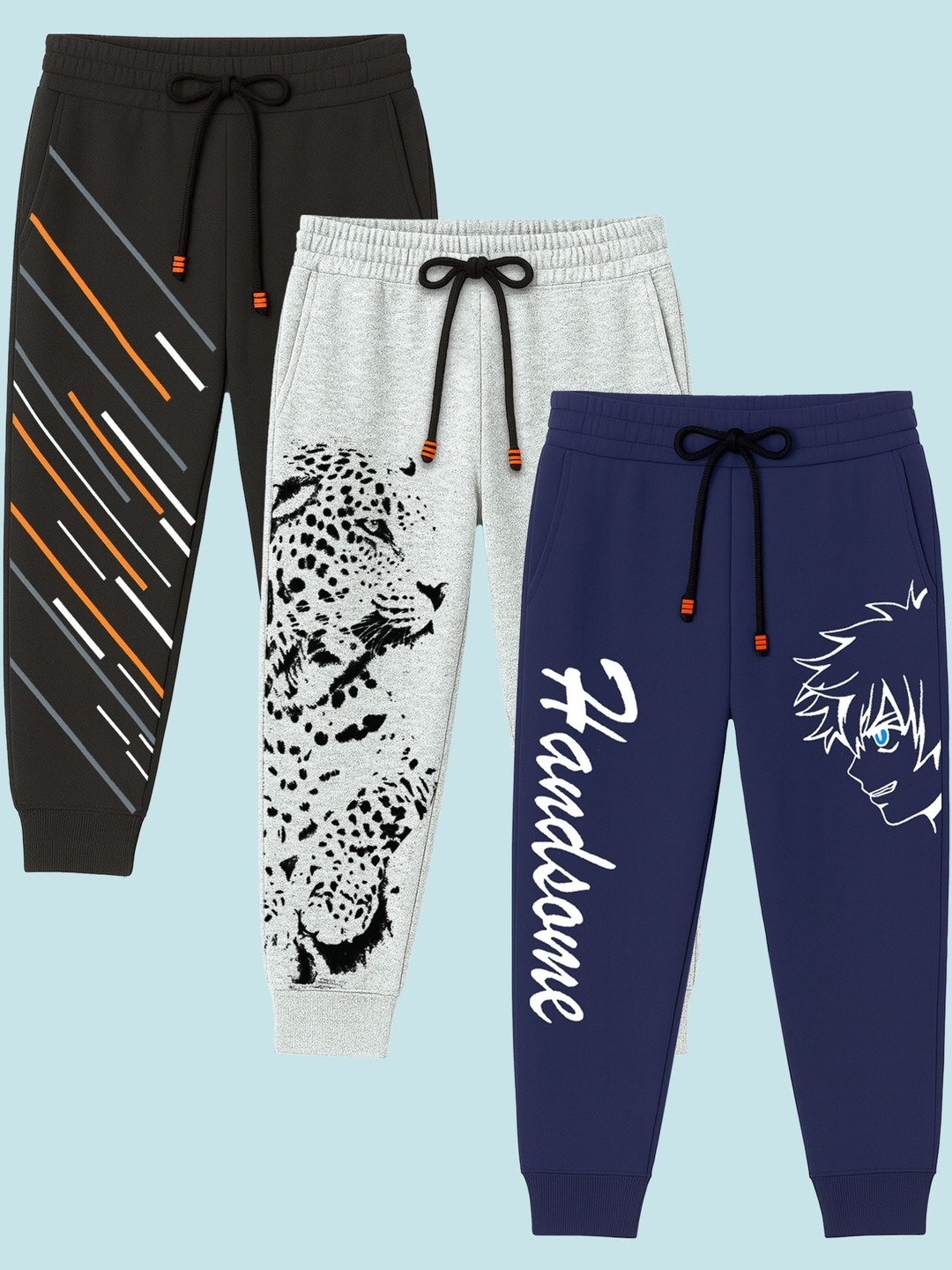 YK Boys Pack of 3 Graphic  Regular Fit Joggers Track Pants