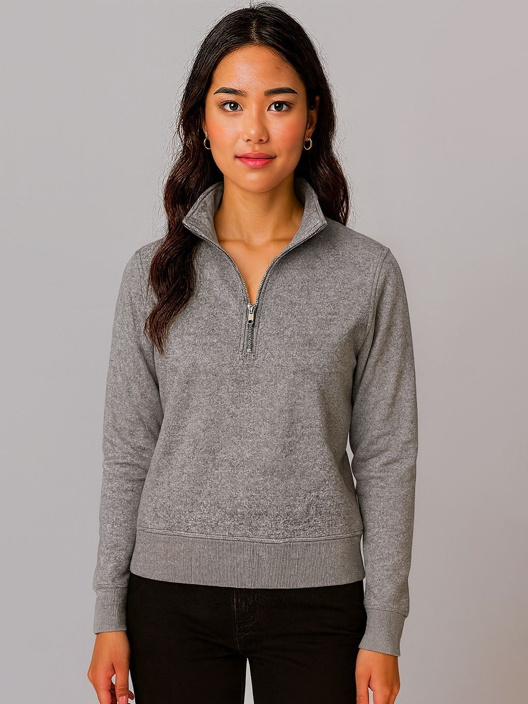 MACK JONNEY Women Solid Half-Zip Sweatshirt
