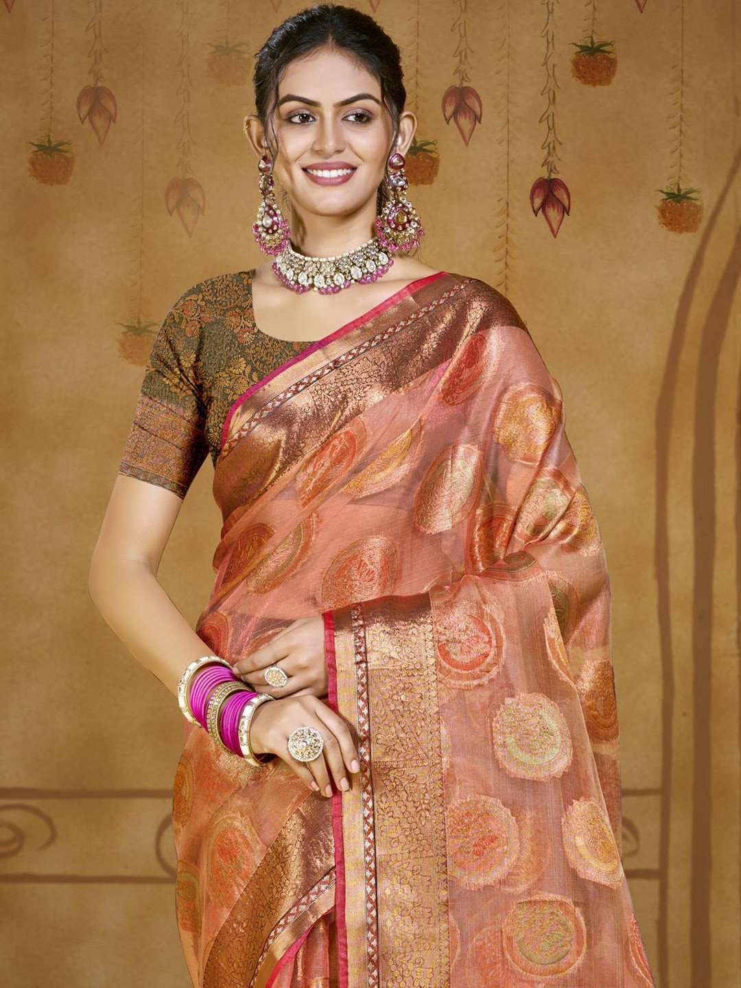 DEVATITHI Woven Design Zari Heavy Work Organza Saree