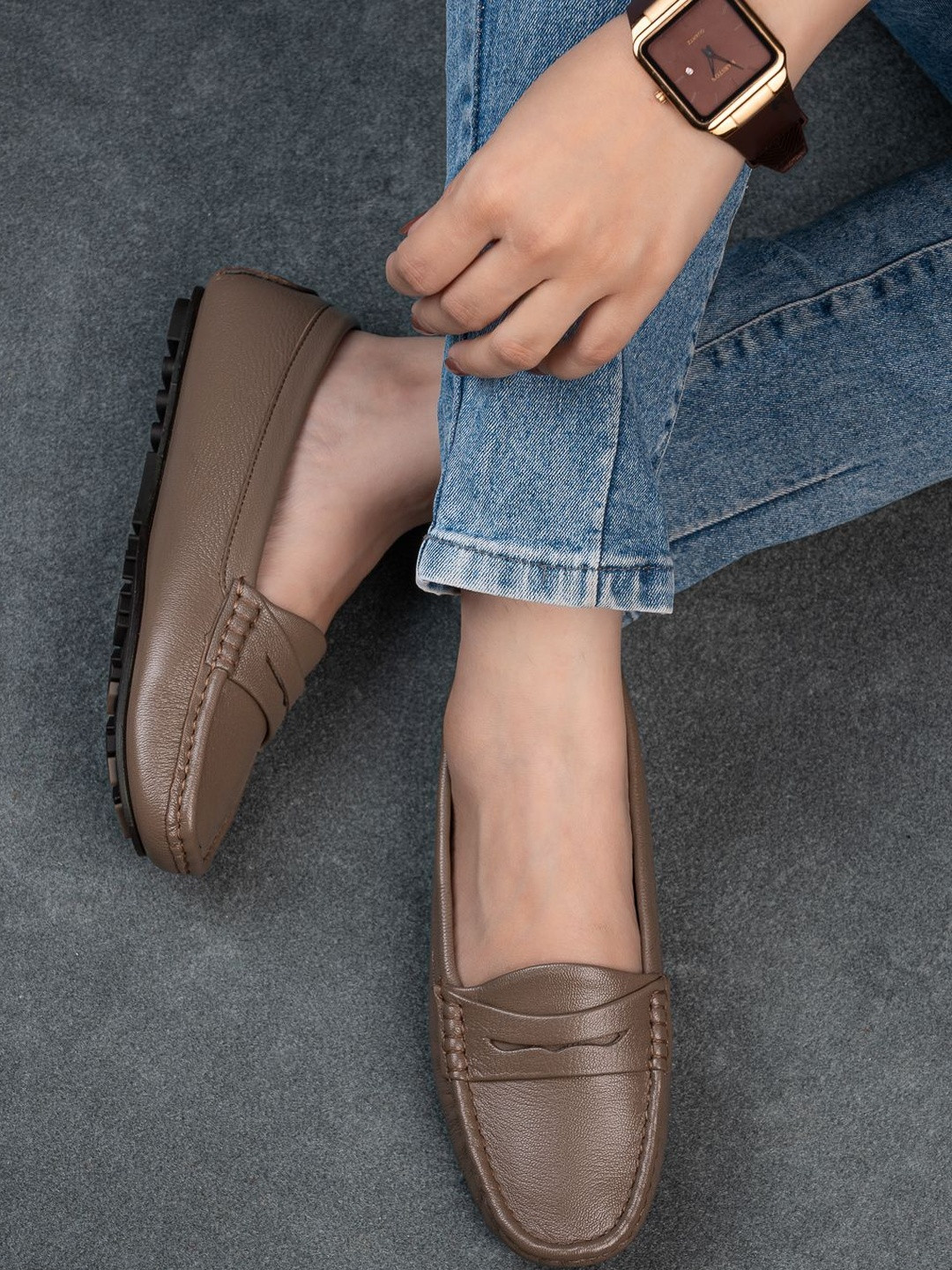 13 Reasons Women Grey Leather Loafers with Penny Strap & Ortho Step Comfort Sole