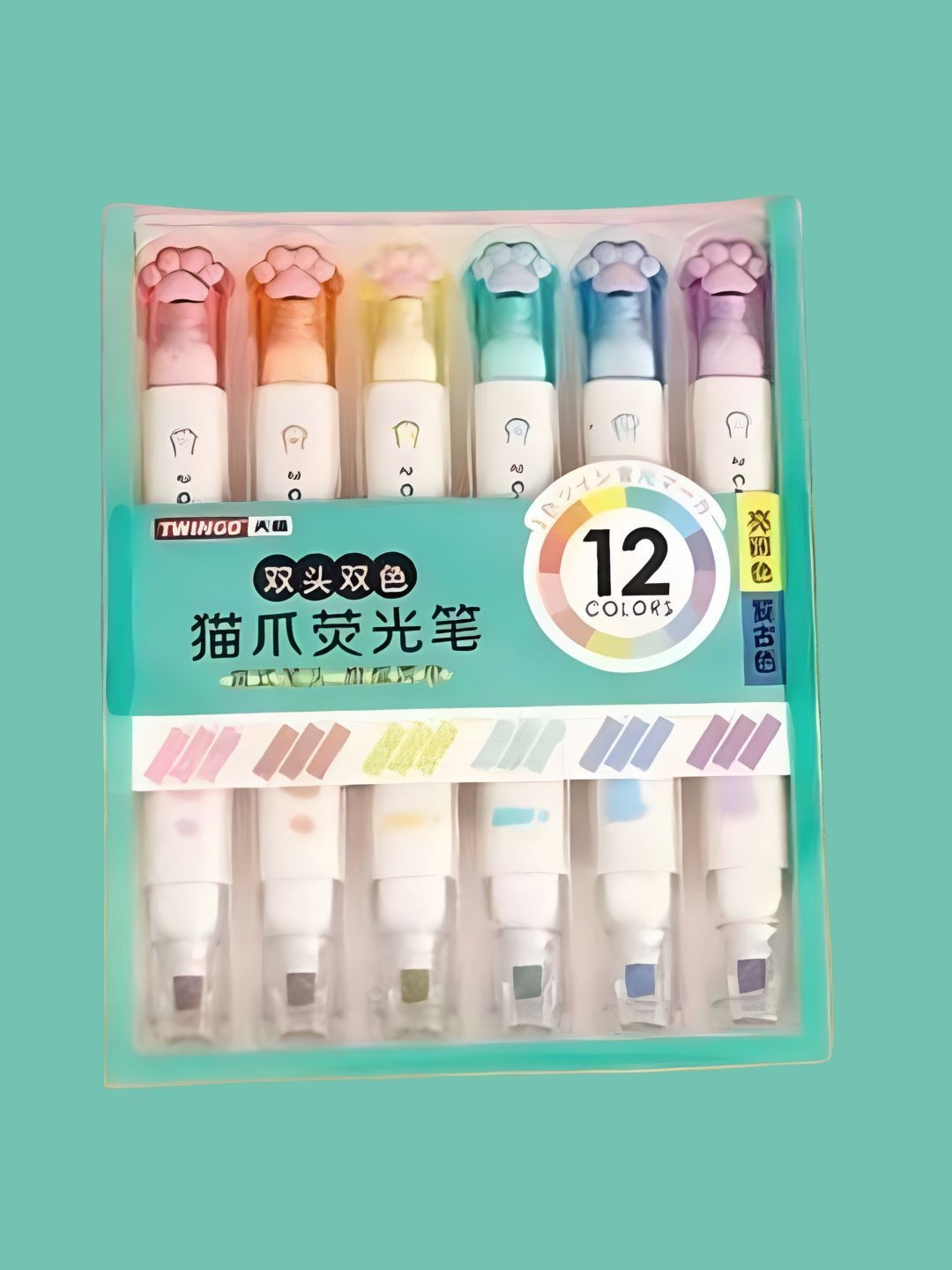 YK Kids Set Of 6 Self Design 2-in-1 Cat Paw Highlighter Pen