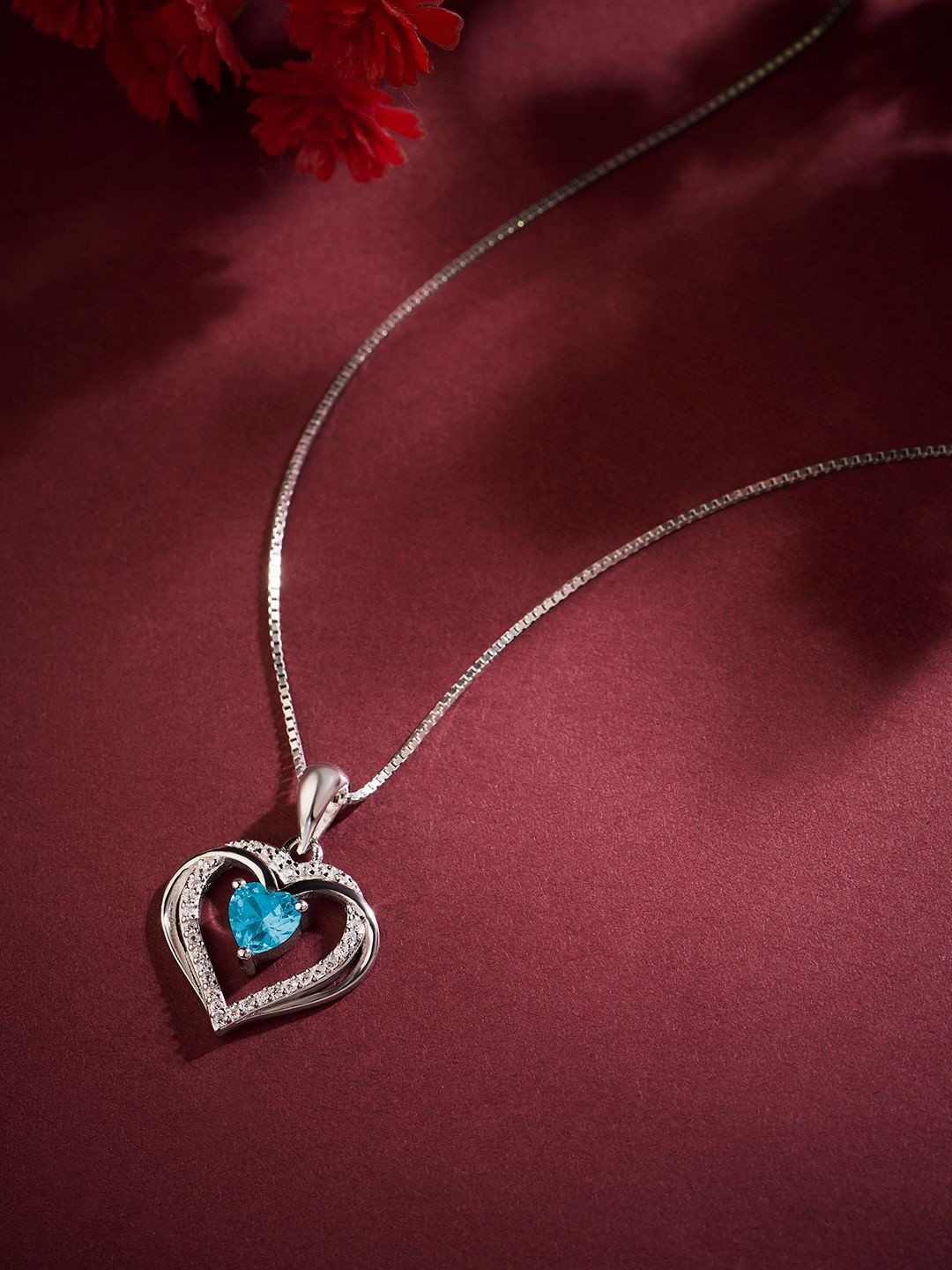 Zavya 92.5 Sterling Silver Rhodium-Plated The Dancing Ocean Heart CZ Pendant with Chain