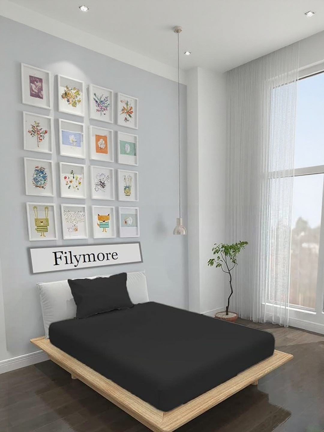 Filymore Black 300 TC Single Bedsheet with 1 Pillow Covers