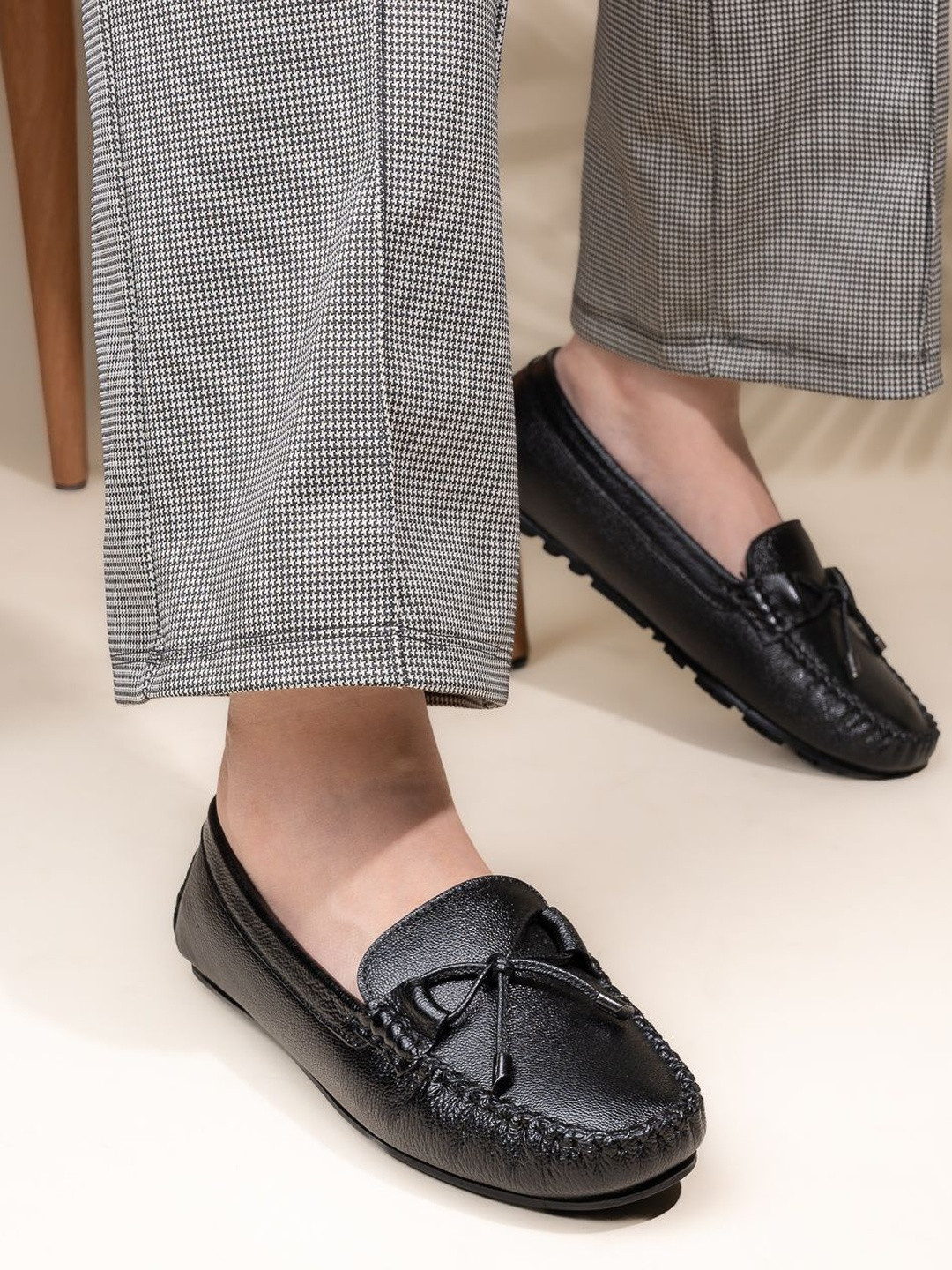 13 Reasons Women Black Leather Loafers with Bow Detail & Ortho Step Comfort Sole