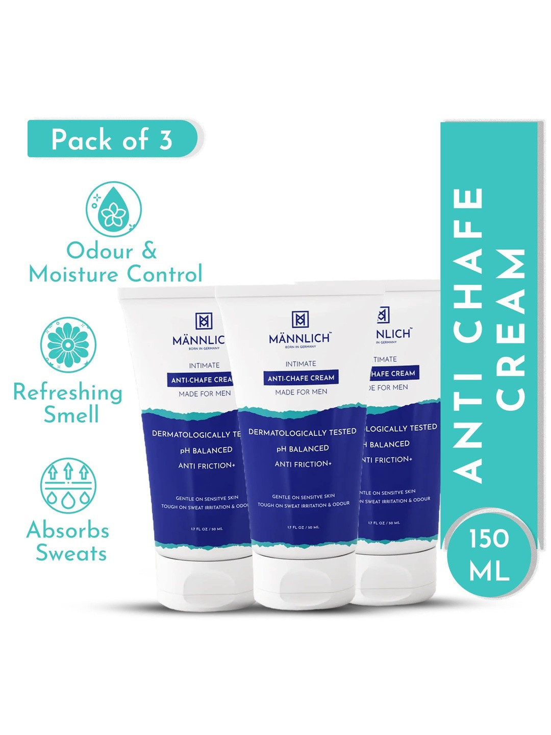 Mannlich Set Of 3 Intimate Anti-Chafing Cream - 50 ml Each