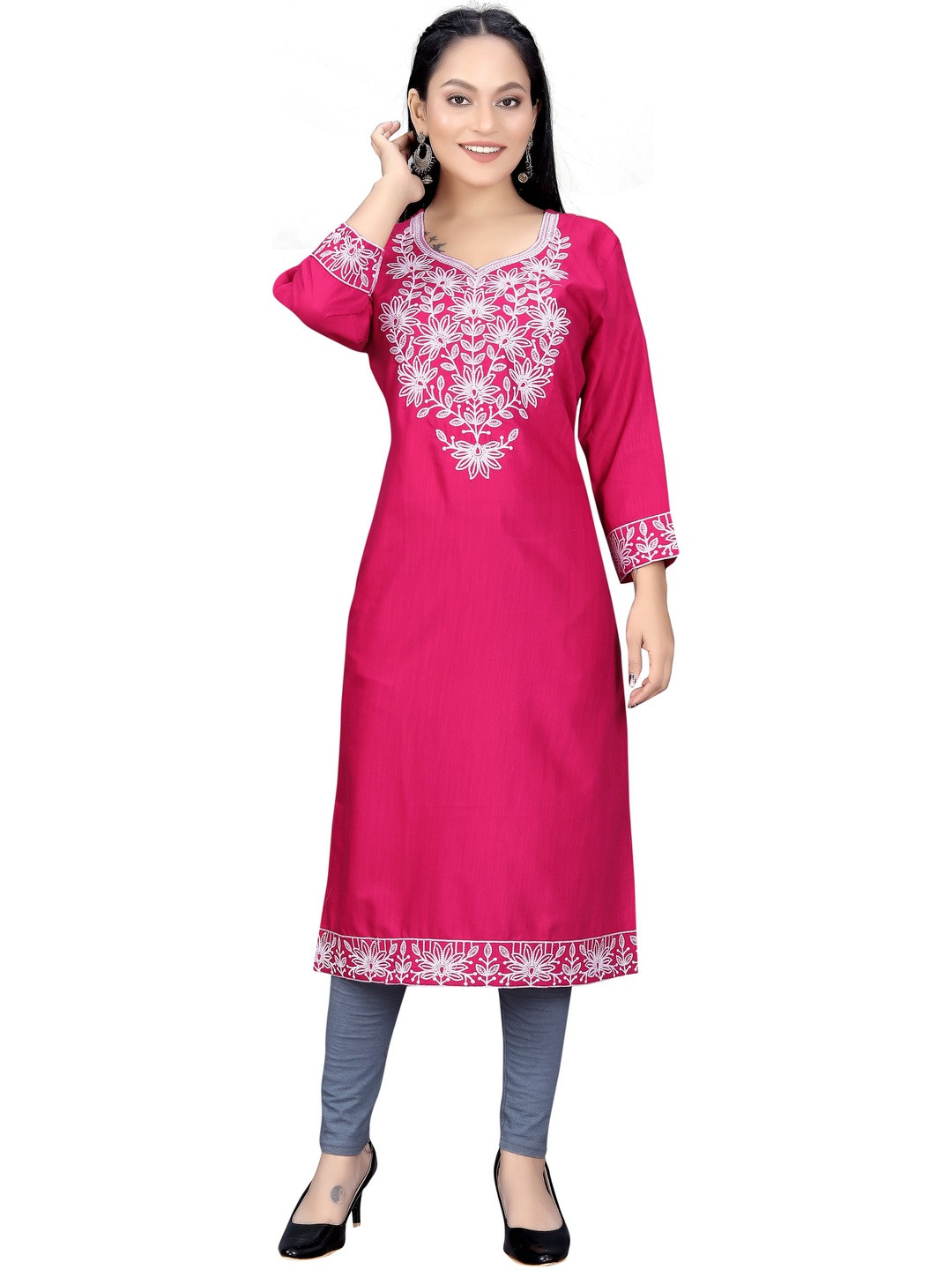PU FASHION Chikankari Embroidered Long Kurta