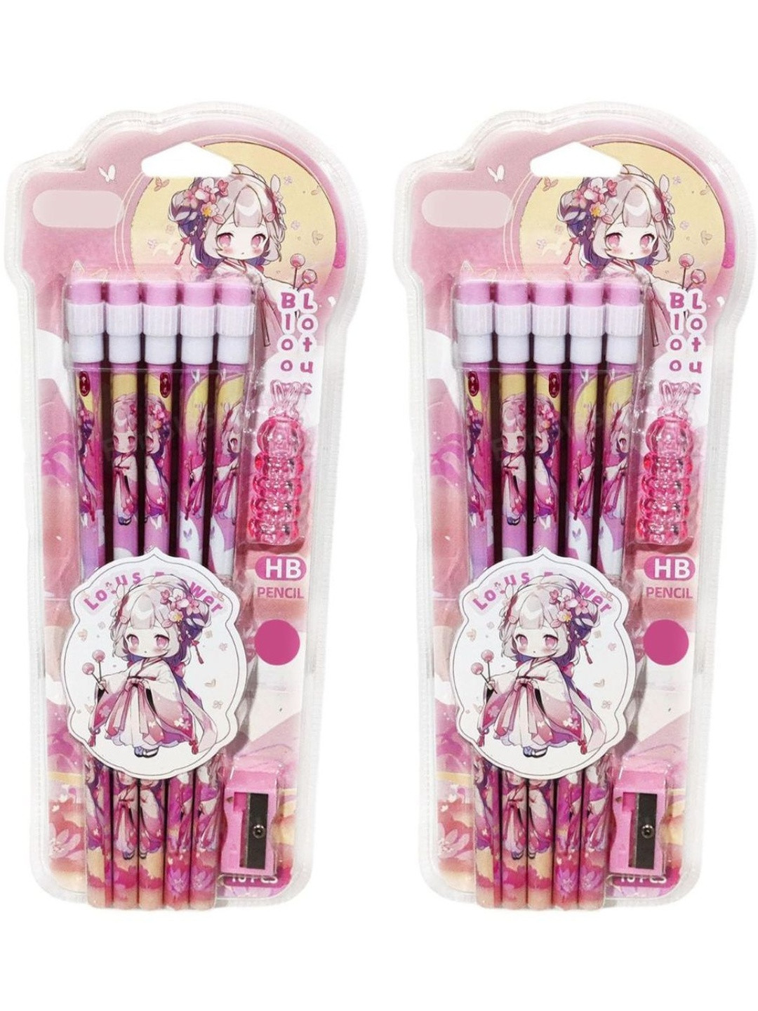 YK Kids Set Of 2 Lotus Flower Self Design Pencil Stationery