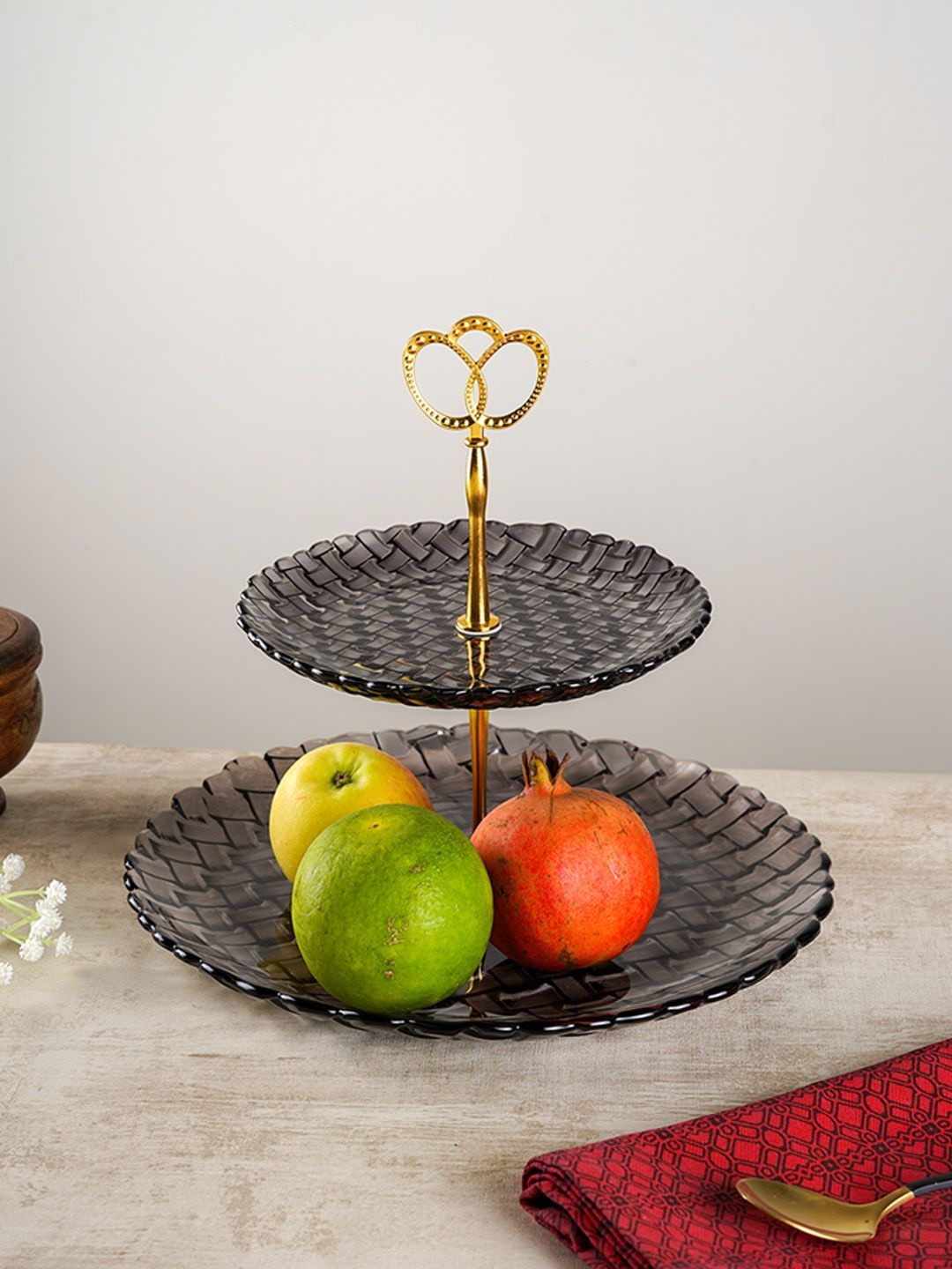 RUHANI HOMES Black 2 Pieces Geometric Dishwasher And Microwave Safe Food Platter