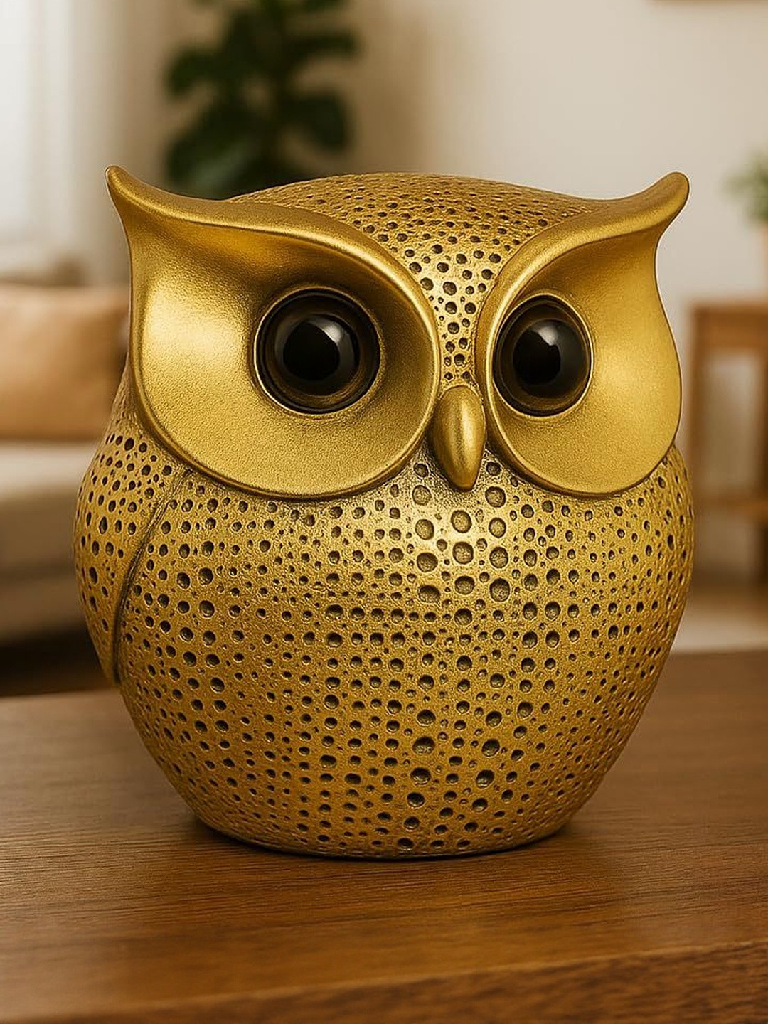 Manifested Decor Gold-Toned Glossy Living Room Medium Owl Figurine Showpiece 12 Inch