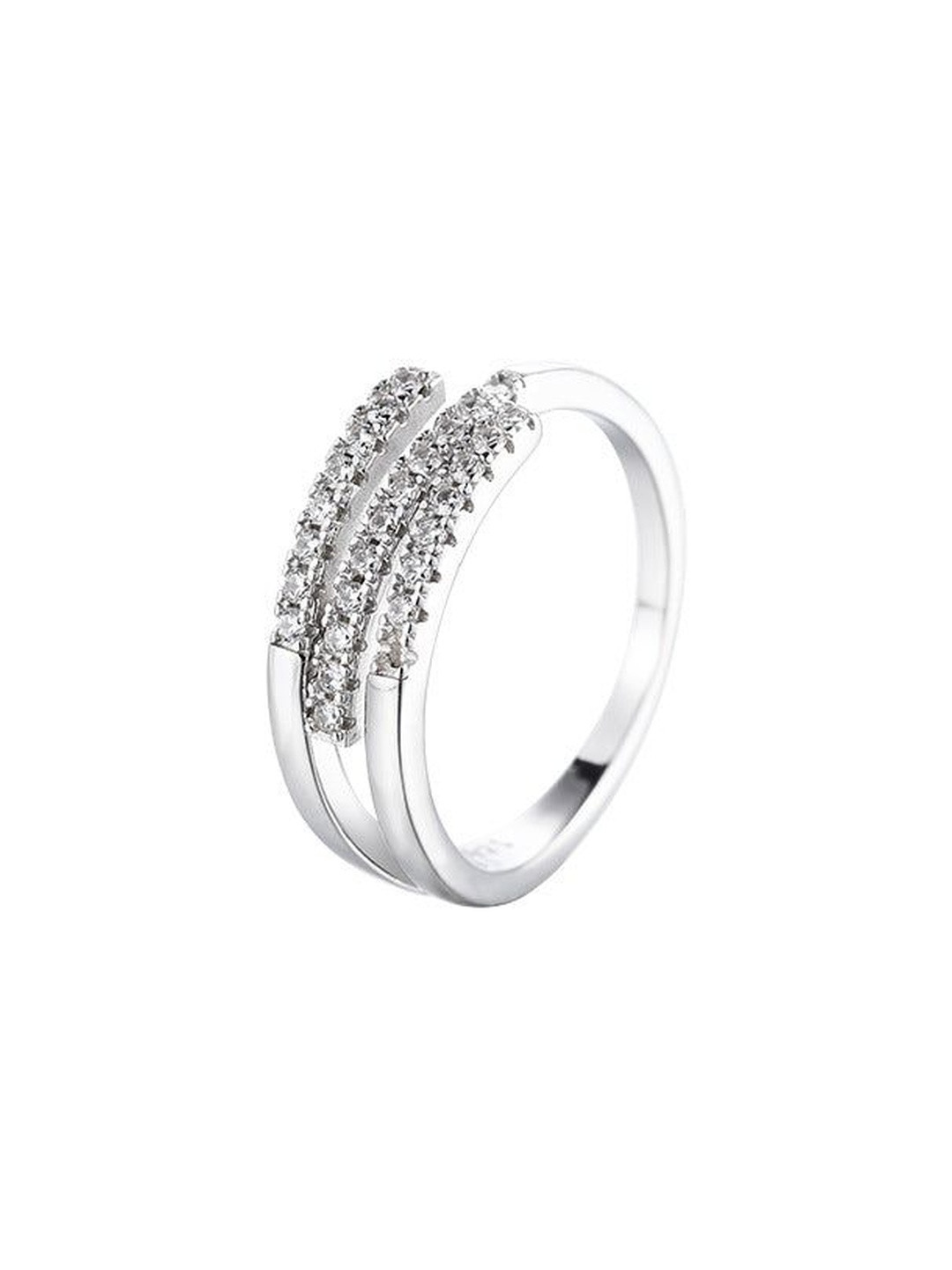 MYSTICFLAVIA White Zircon Paved Triple Band Silver Finger Ring