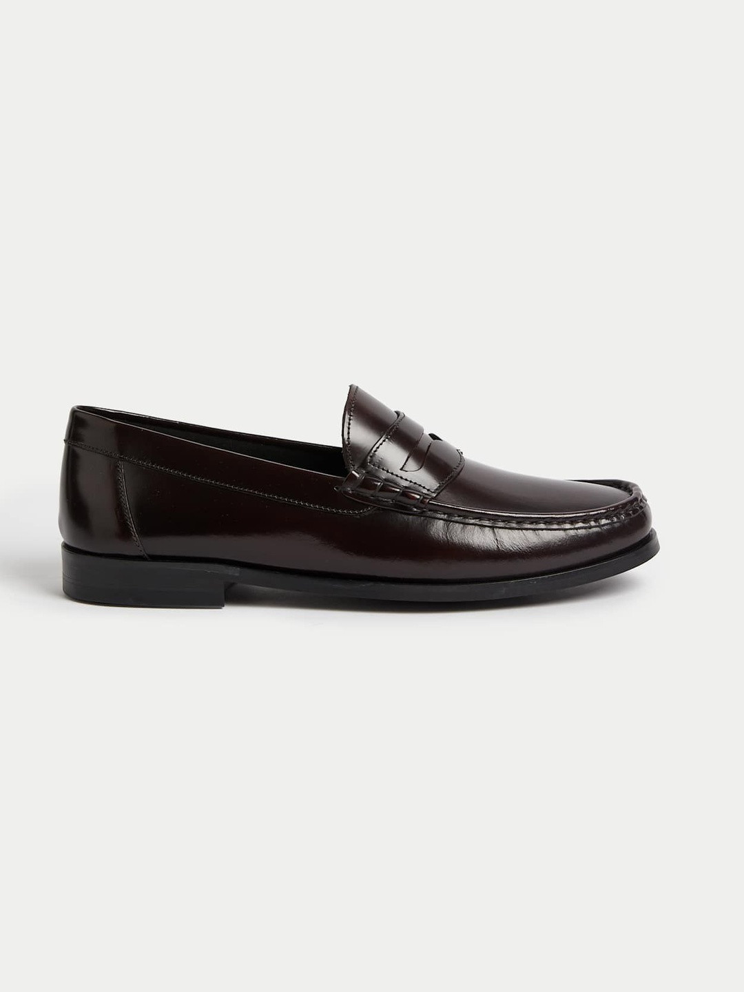 Marks & Spencer Men Round Toe Leather Slip-On Penny Loafers