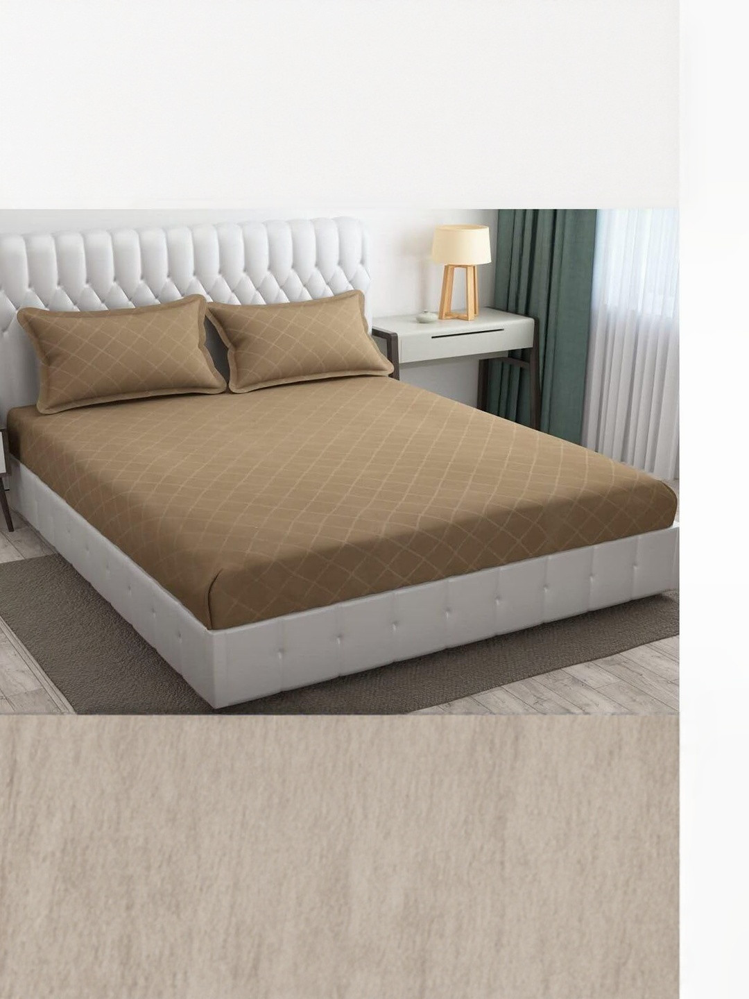 Filymore Brown Geometric 300 TC King Bedsheet with 2 Pillow Covers