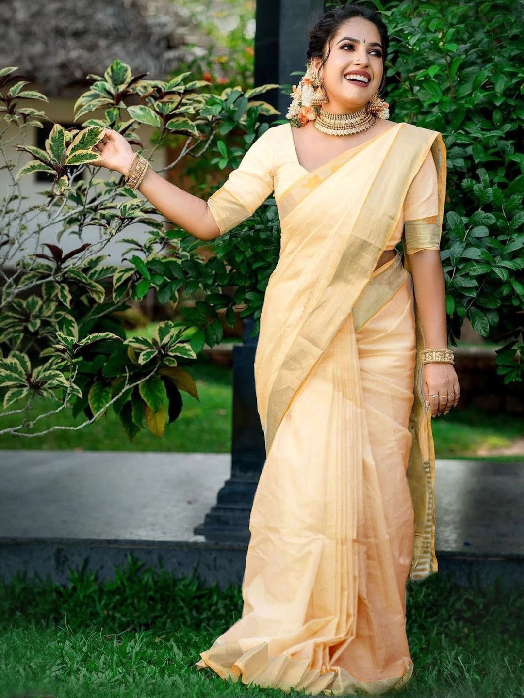 BilloRani Zari Silk Cotton Designer Kasavu Saree