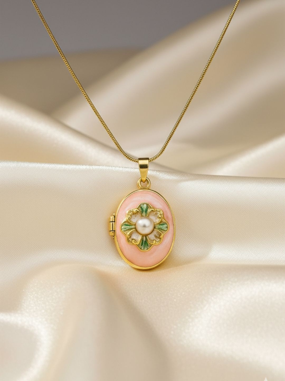 FLAURI Stainless Steel 18K Gold Plated Stones Studded Oval Pendants With Chain