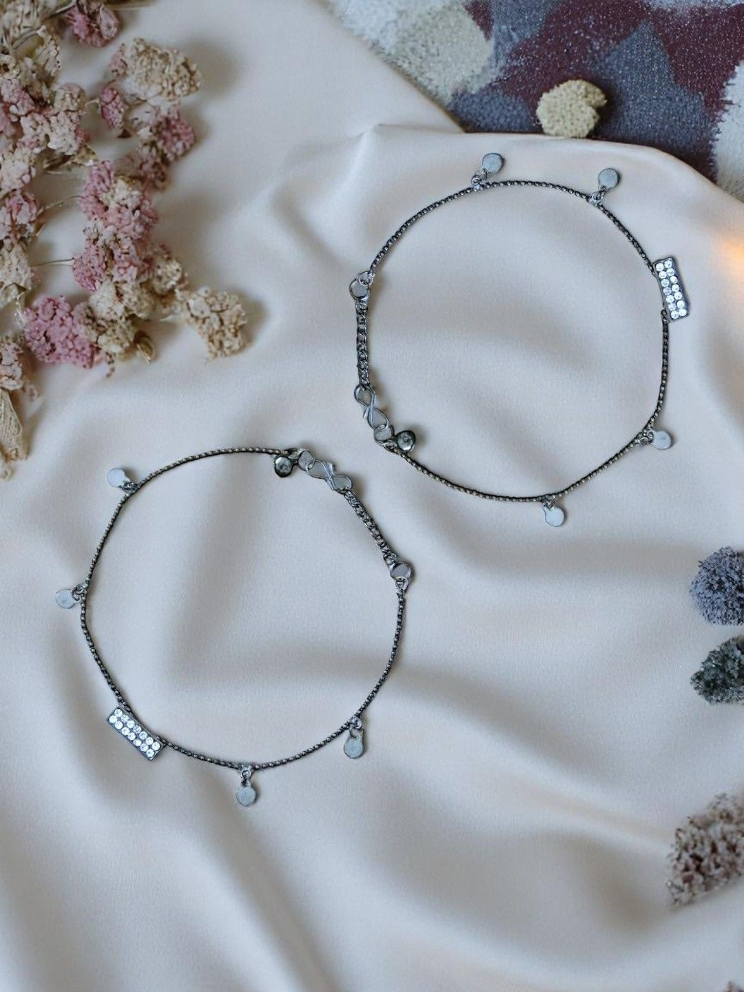 AccessHer Rhinestone Studded & Ghungroo Beaded Anklets