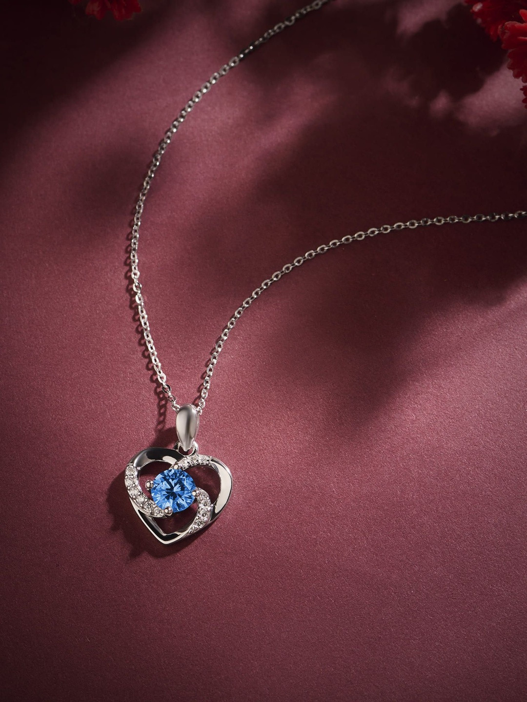 Zavya 92.5 Sterling Silver Rhodium-Plated Heart of the Sea Cubic Zirconia Studded Chain