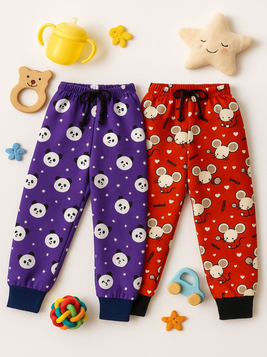 CORTICA Boys Pack Of 2 Animal Printed Mid-Rise Woollen Joggers