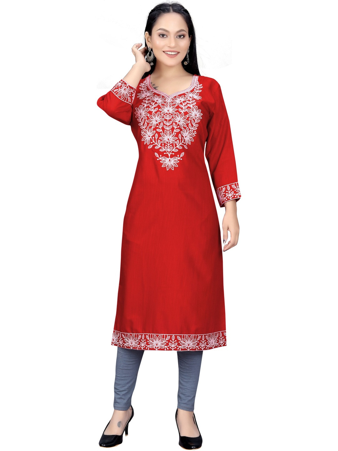 PU FASHION Chikankari Embroidered Long Kurta