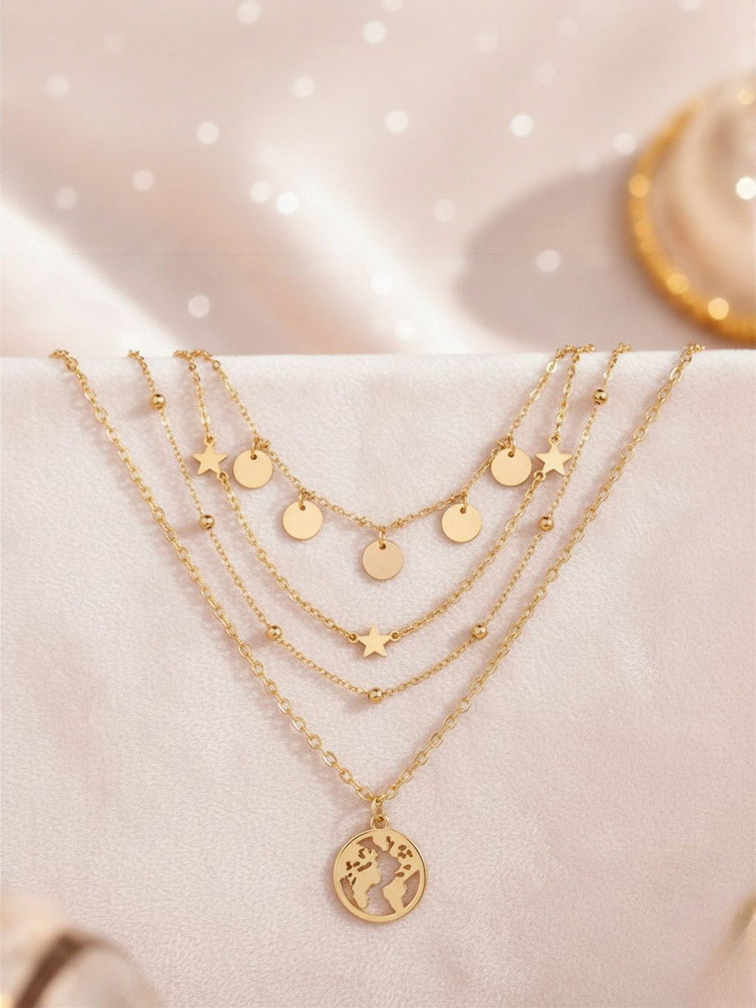 DressBerry Gold-Plated Multi Layered Star And World Statement Necklace