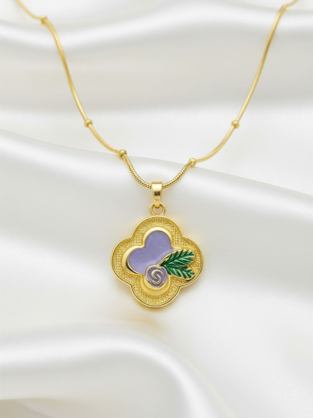 FLAURI Stainless Steel 18K Gold-Plated Enamelled Clover Shaped Pendant With Chain