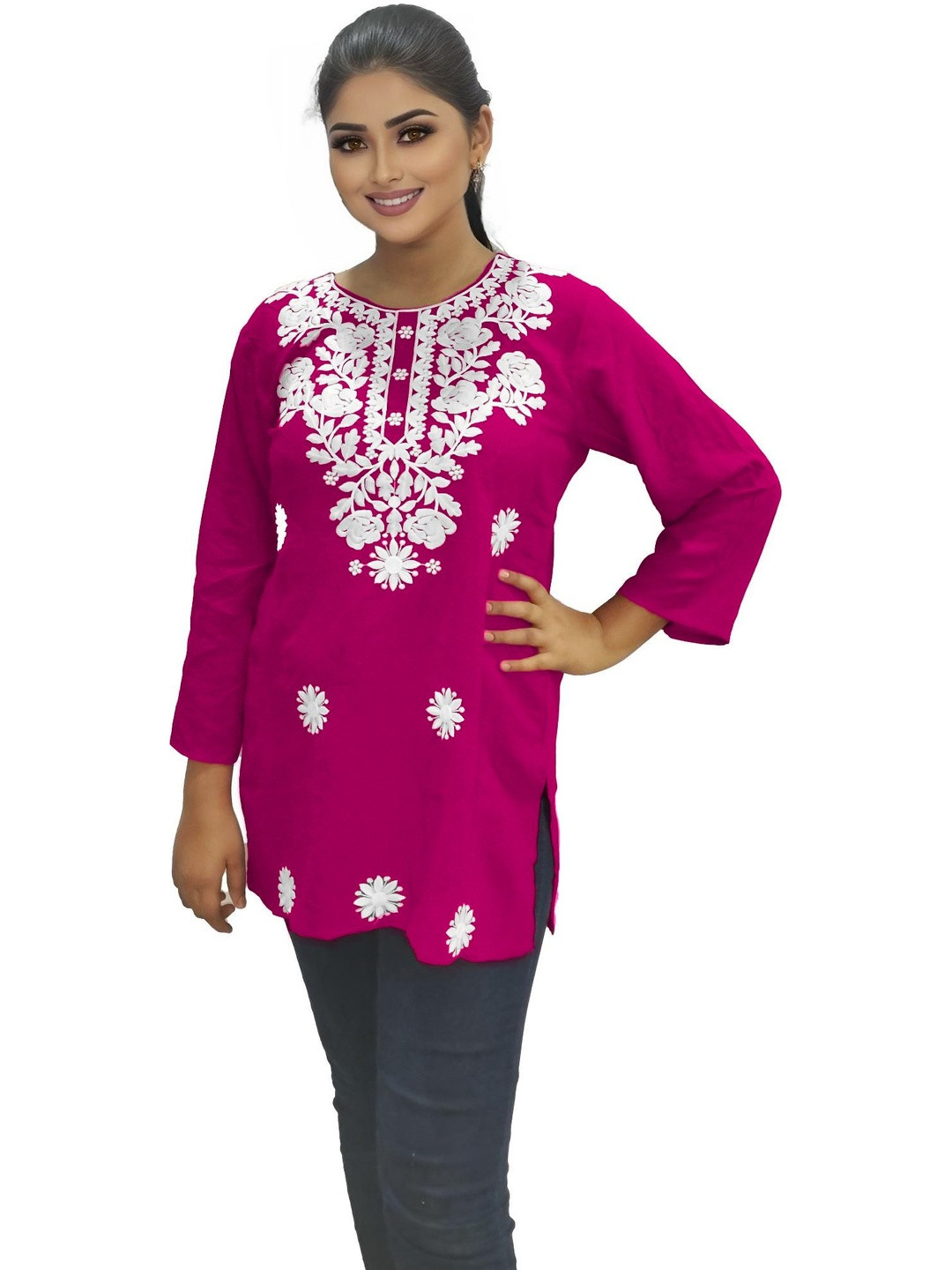 FASHION Women Floral Embroidered Thread Work Straight Festive Kurti