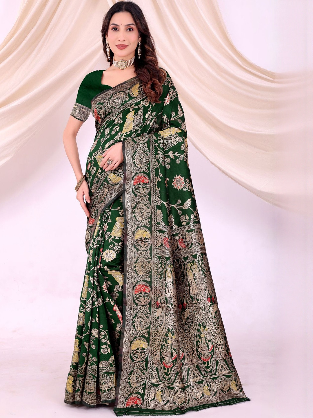 Moda Rapido Ethnic Motifs Zari Silk Blend Banarasi Saree