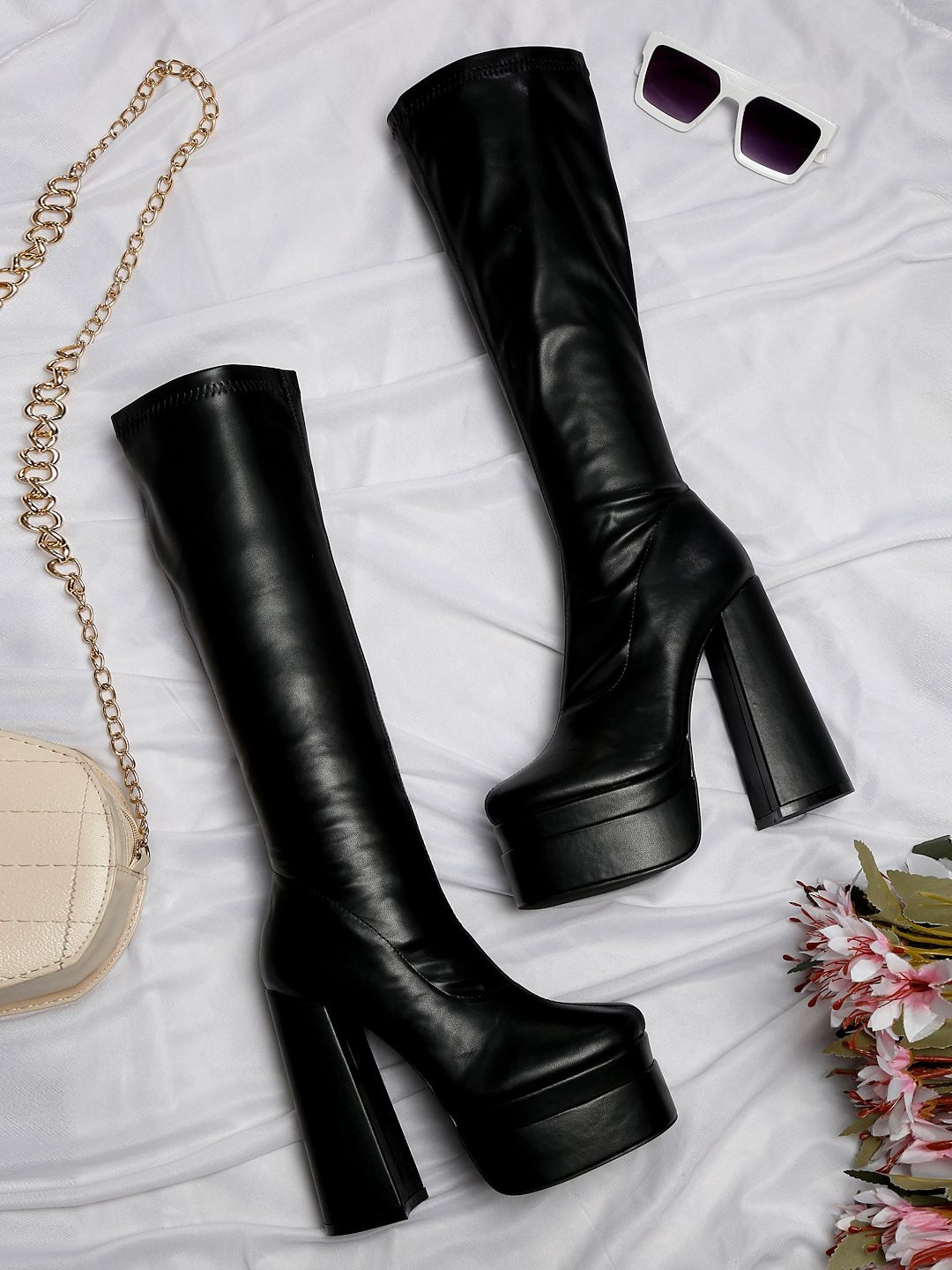 Flat n Heels Women High-Top Block Heeled Chunky Boots